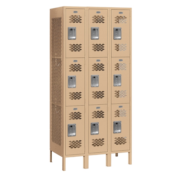 Wardrobe Locker, 36" W, 15" D, 78" H, (3) Wide, (9) Openings, Tan